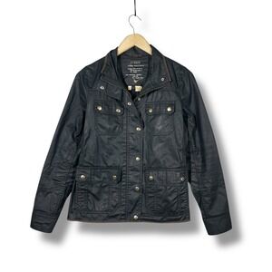 J Crew Waxed Cotton Field Jacket Womens XS Black Utility Cinch Waist Grunge